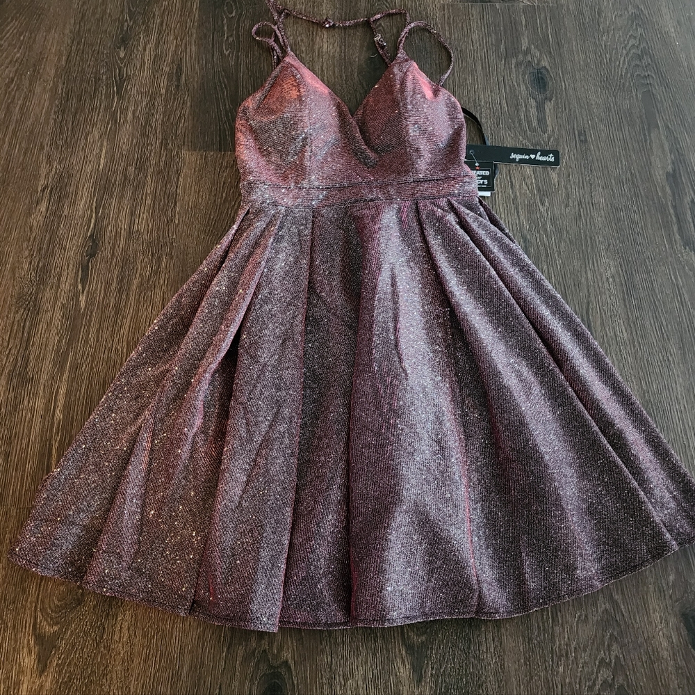 Prom Wine Short Glitter Flare Skirt Dress